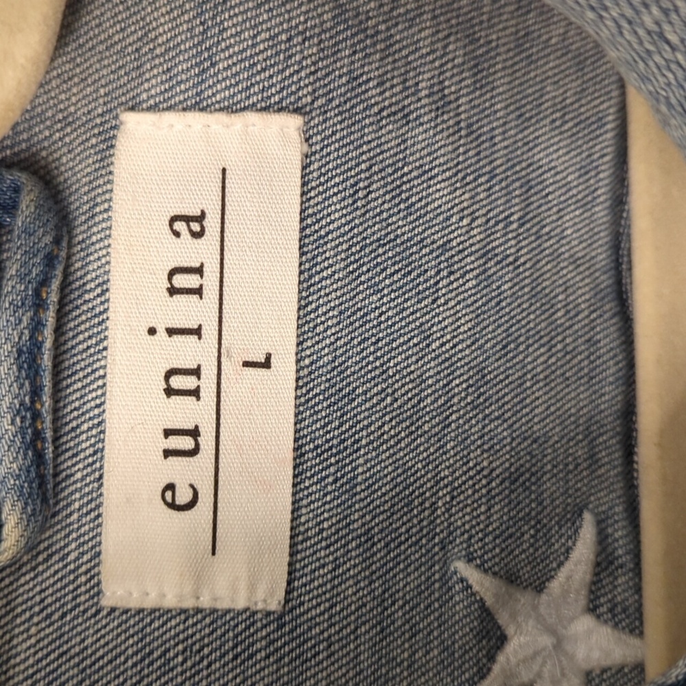 Eunina Denim Jacket with Raw Hem & Embroidered Stars ⭐ - Picture 9 of 10